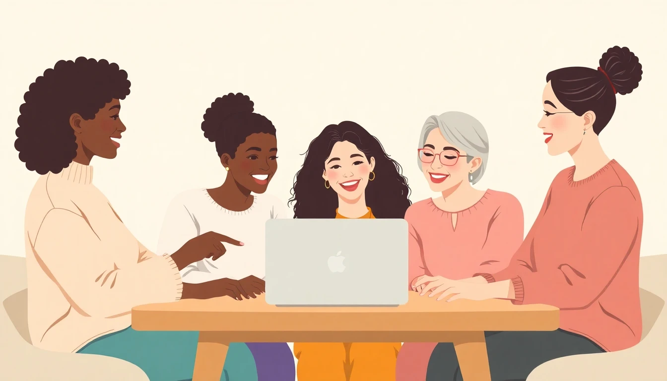 Trois mamans qui collaborent, sourient et partagent des idées.