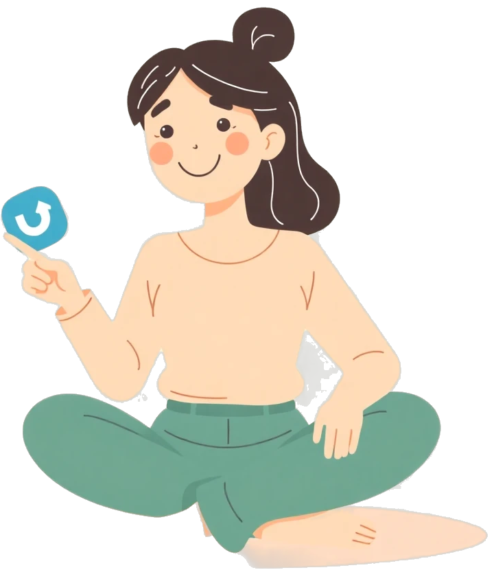 Illustration d'une femme choisissant parmi différents logos de plateformes