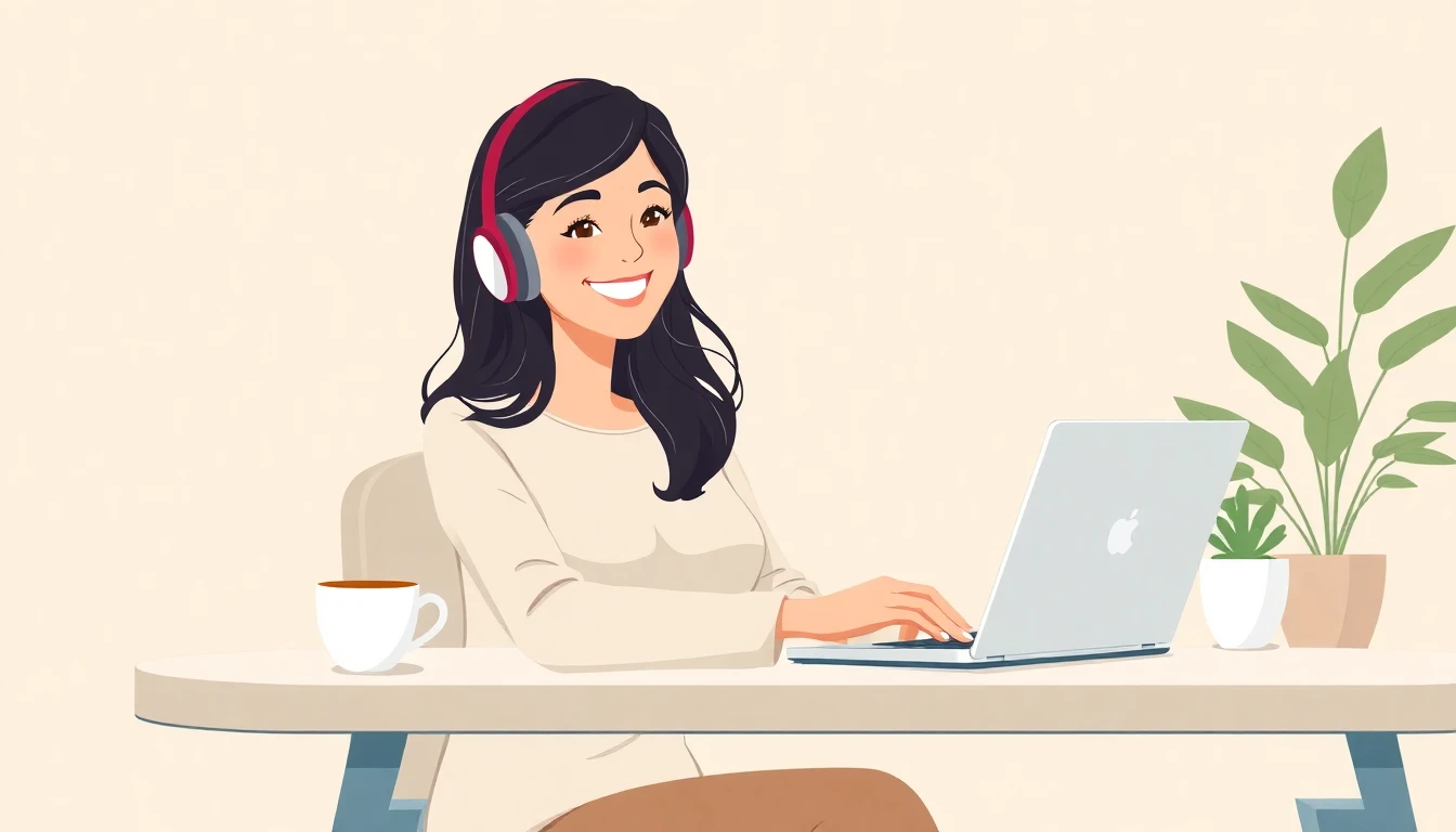 Assistante virtuelle souriante travaillant à domicile